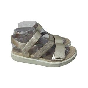Ecco Sandals Women's Size 6 Gold Leather Strappy Hook & Loop Closure Flats Flowt